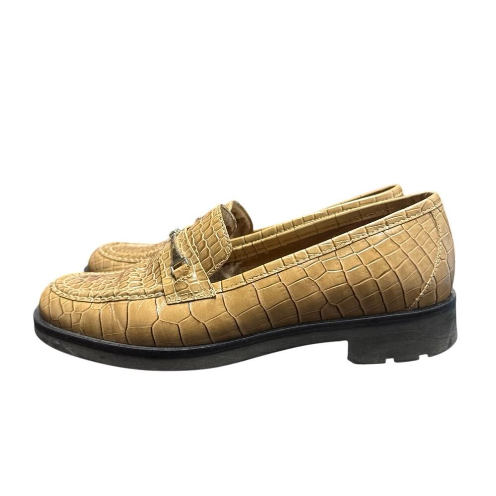 Talbots Women’s Size 6 Tan Croc Embossed Shoes Leather Loafers Tan Slip On
